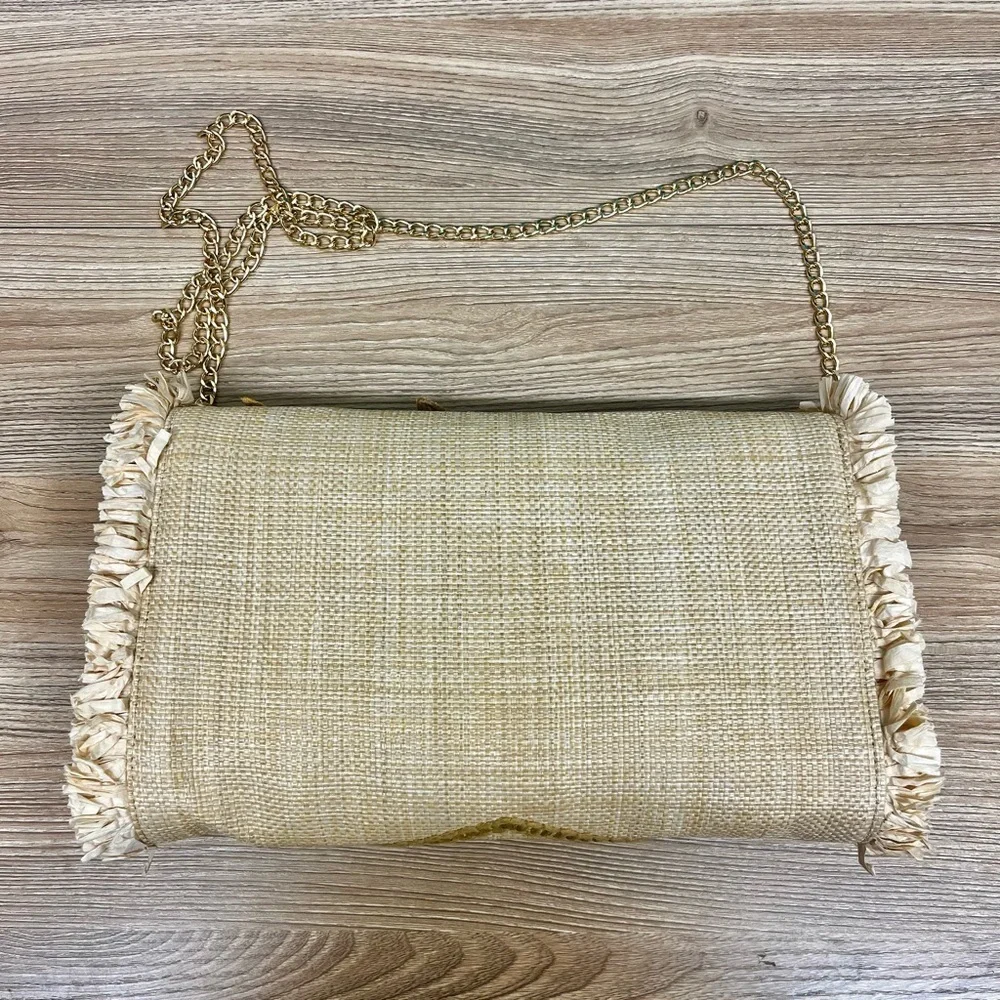 NEW Chico's Neutral Embroidered Fringe Clutch